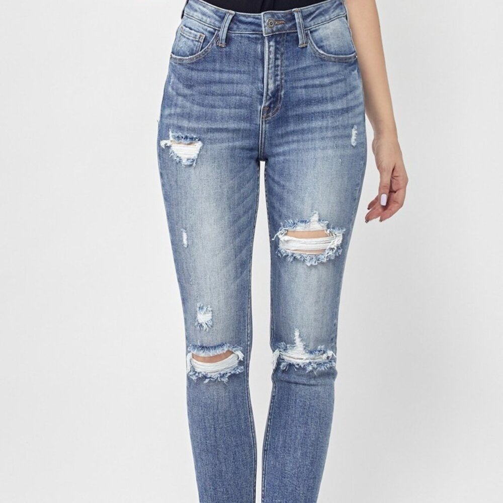 Risen Jeans High Rise Distressed Skinny Jeans - Medium Wash #XRDP1273 2X